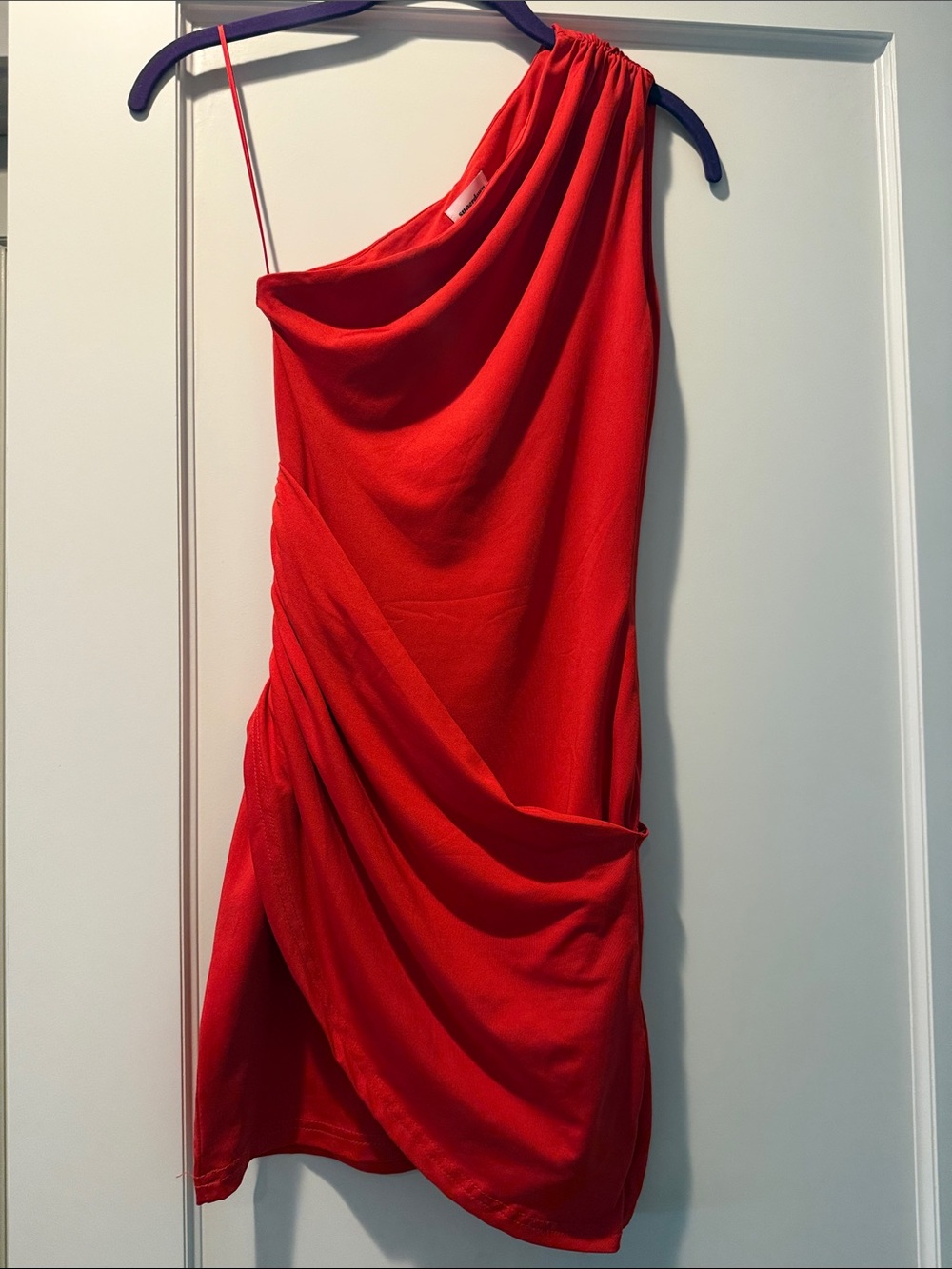 superdown Red One-Shoulder Draped Mini Dress